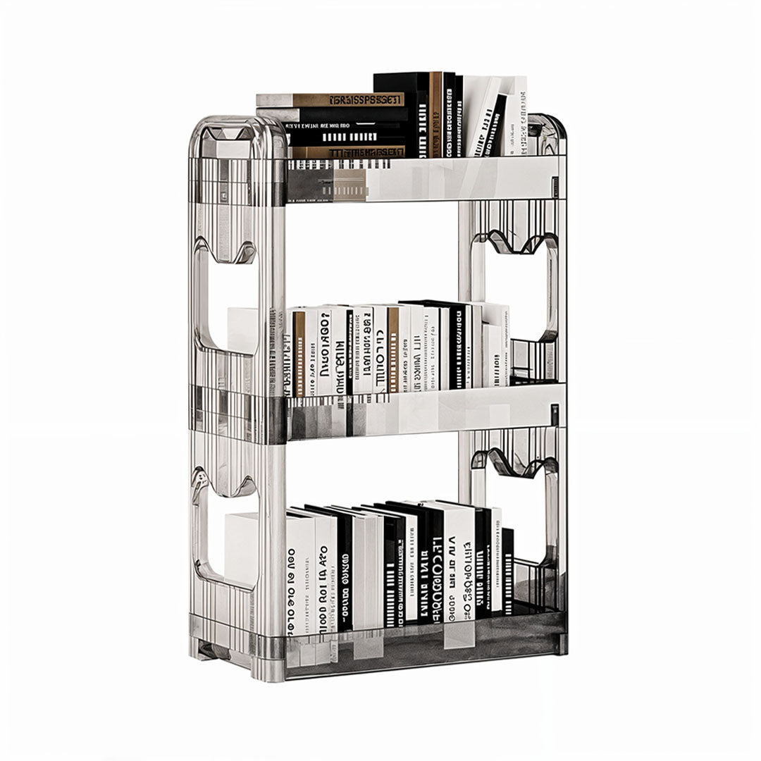 SOGA 38x24x62cm Clear 3 Tier Bookshelf Storage Organizer Trolley Rack