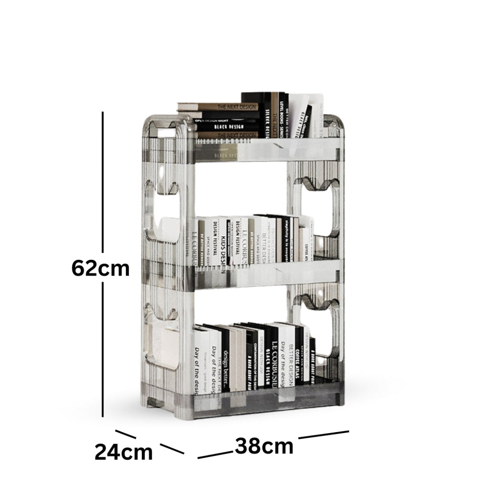 SOGA 38x24x62cm Clear 3 Tier Bookshelf Storage Organizer Trolley Rack