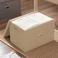 SOGA Beige Medium Foldable Canvas Storage Box Cube Clothes Basket Organiser Home Decorative Box