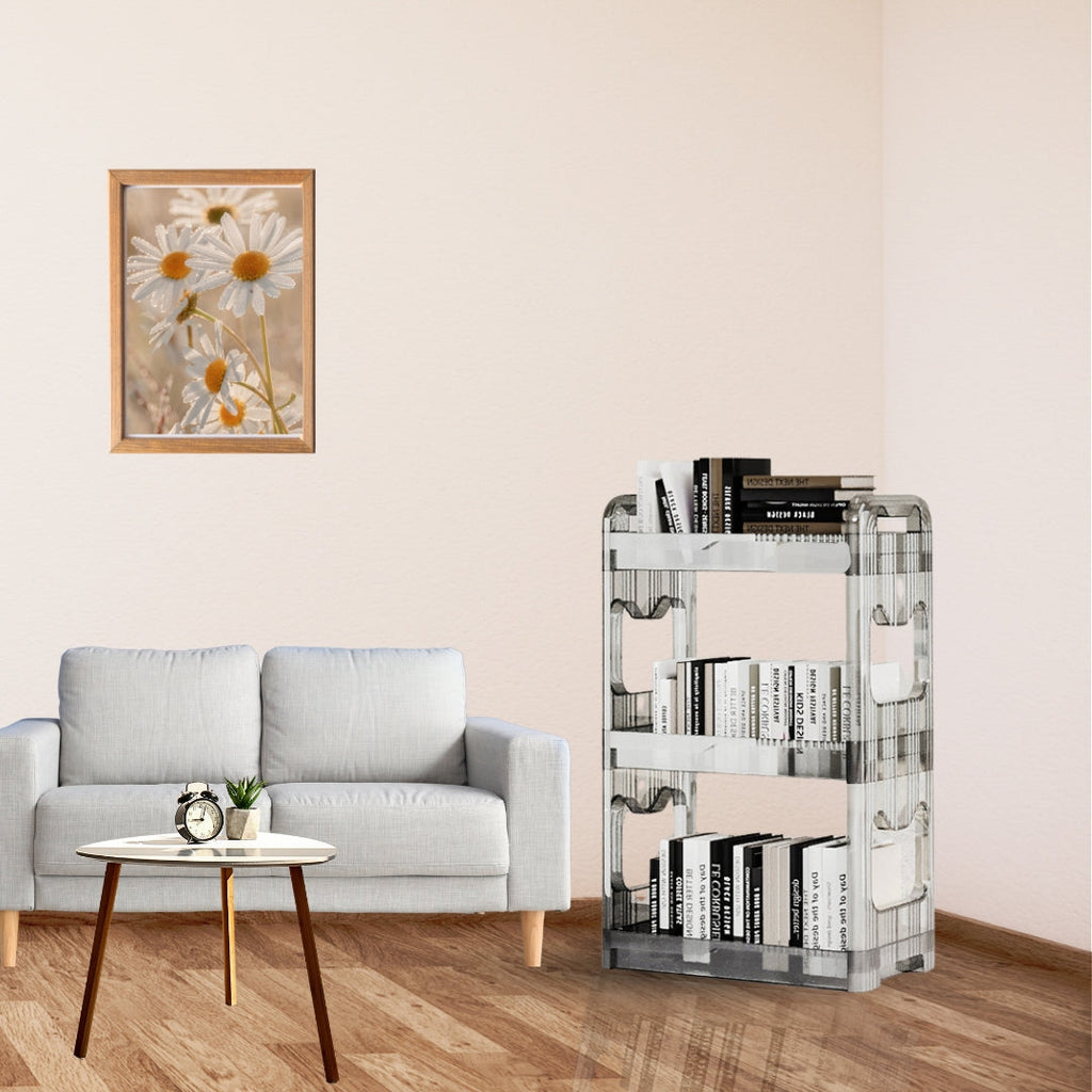 SOGA 38x24x62cm Clear 3 Tier Bookshelf Storage Organizer Trolley Rack