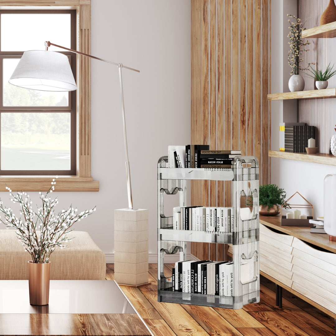SOGA 38x24x62cm Clear 3 Tier Bookshelf Storage Organizer Trolley Rack