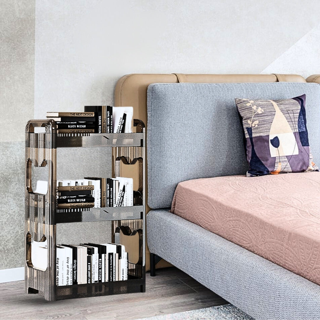 SOGA 38x24x62cm Clear 3 Tier Bookshelf Storage Organizer Trolley Rack