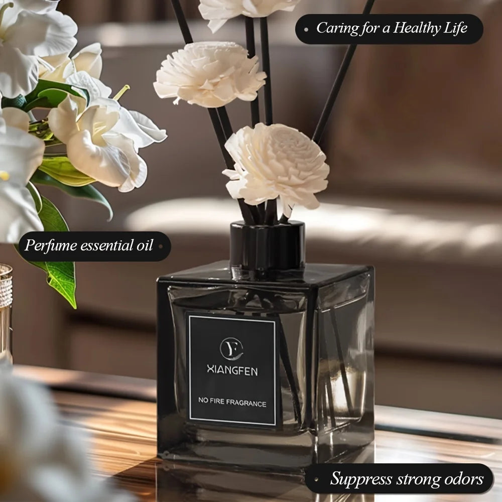 1.69oz Elegant Black Glass Diffuser with White Roses