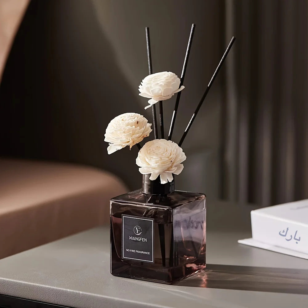 1.69oz Elegant Black Glass Diffuser with White Roses
