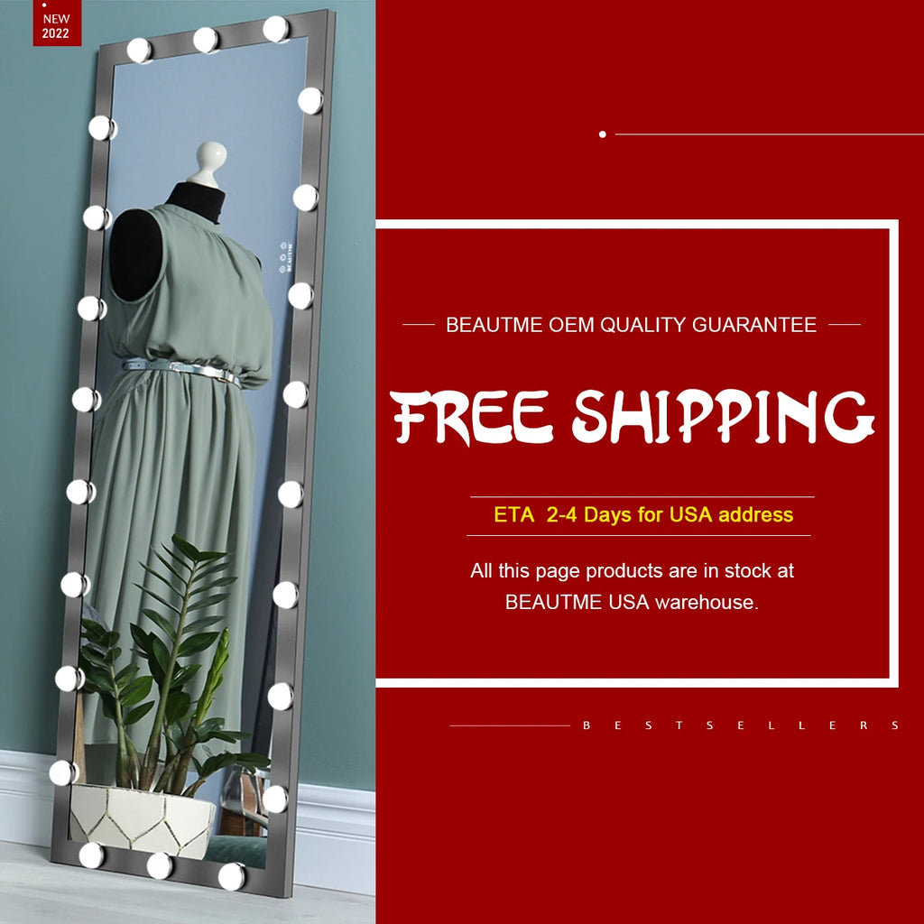 Wall Mounted Body Floor Mirror Full Length with Light Bulbs