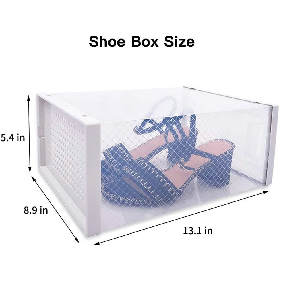 8 Pack White Foldable Shoe Box Clear Stackable Storage Bins