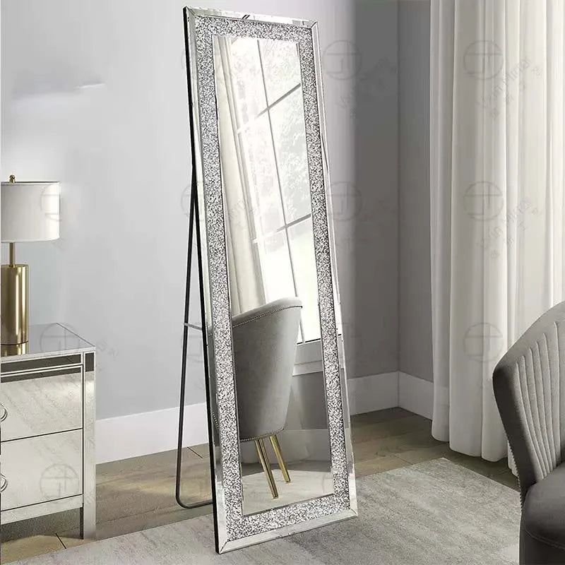 Floor Mirror with Art Decor Crushed Diamond Crystal Design