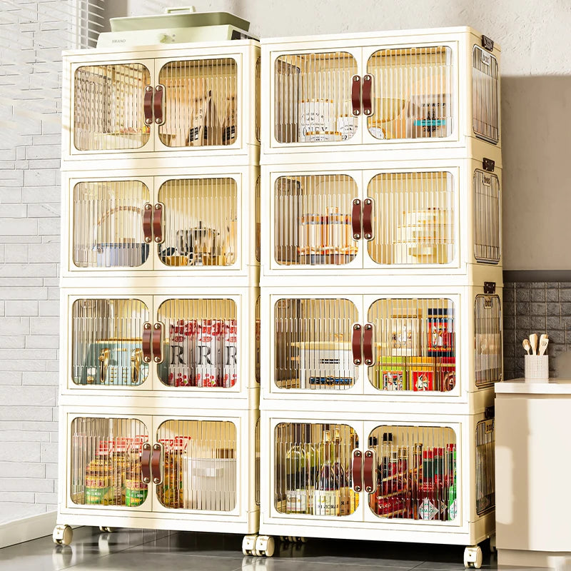 Folding Storage Box with Doors and Wheels Lockable Storage Bins with Lids