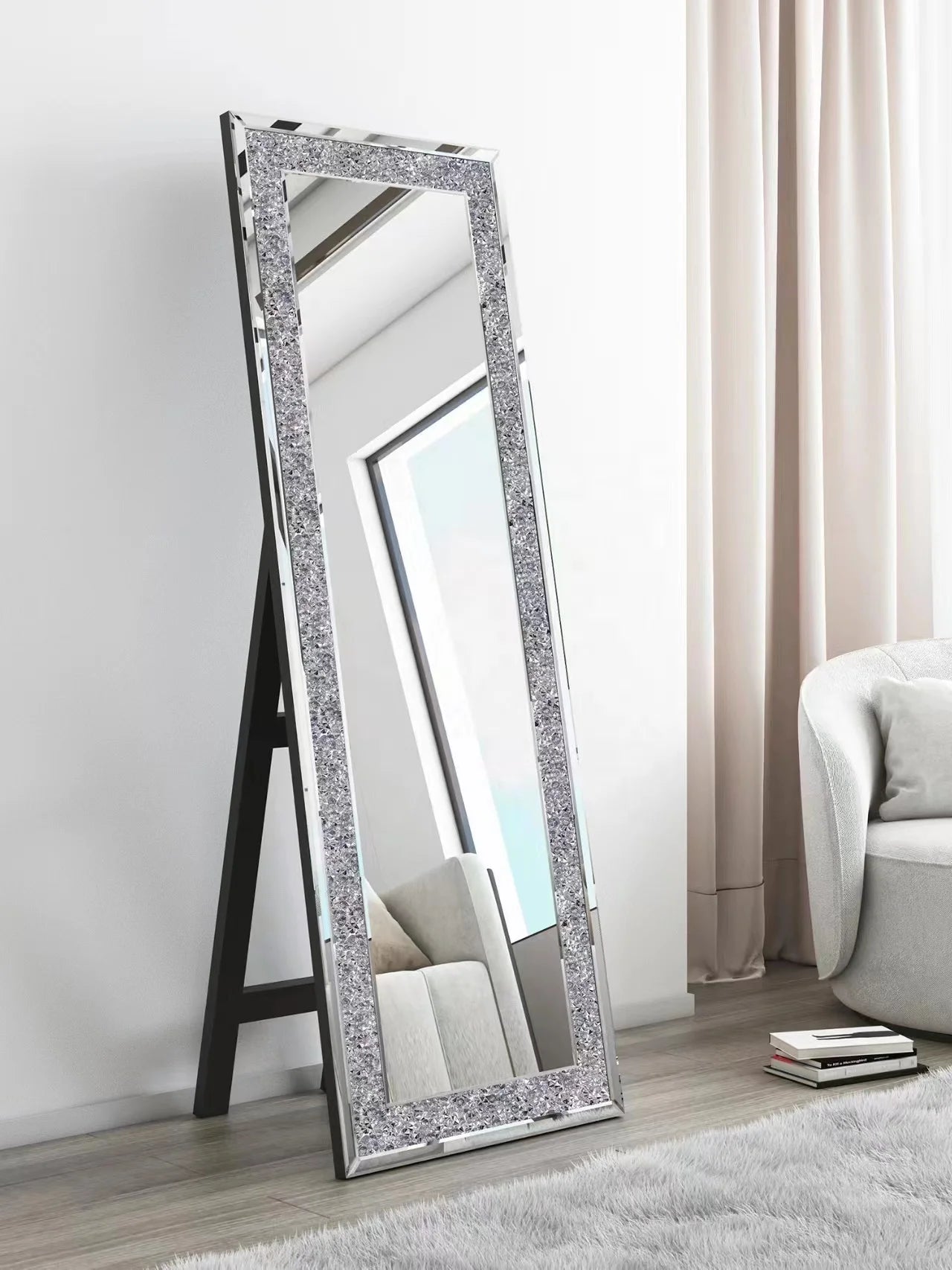Floor Mirror with Art Decor Crushed Diamond Crystal Design