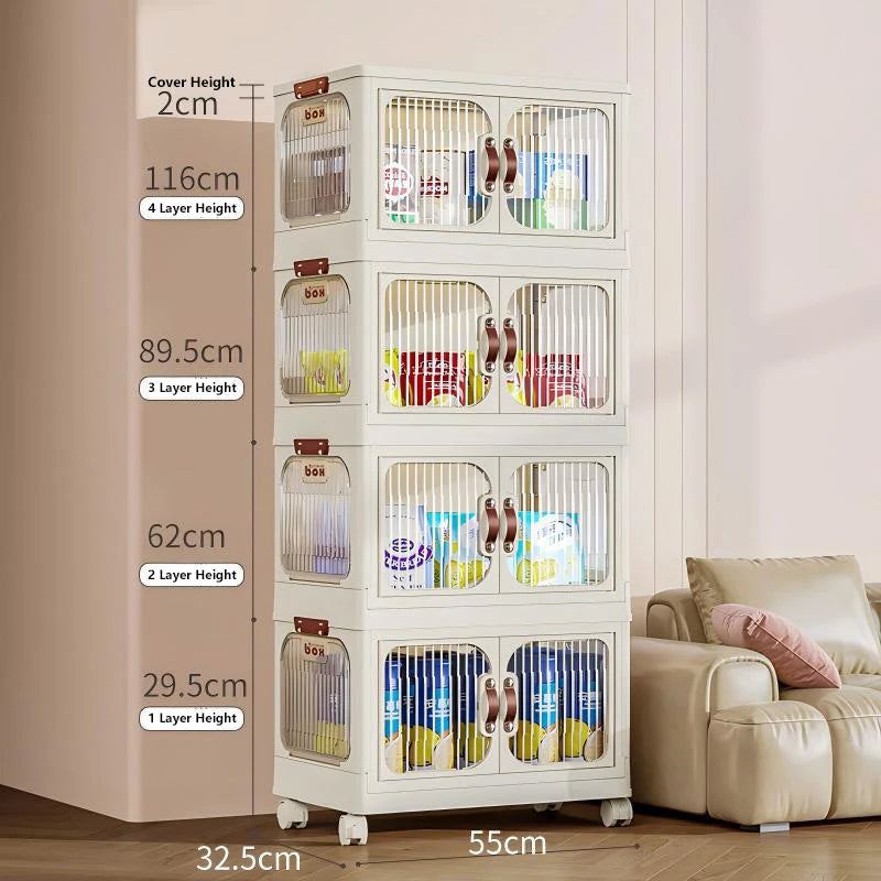 Folding Storage Box with Doors and Wheels Lockable Storage Bins with Lids