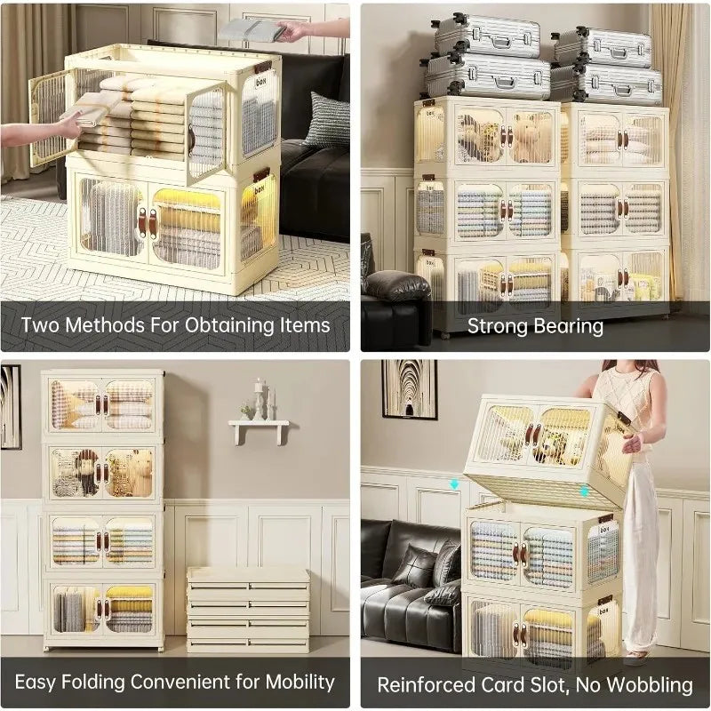 Folding Storage Box with Doors and Wheels Lockable Storage Bins with Lids