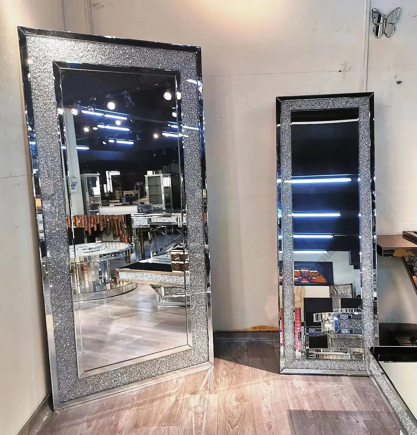 Floor Mirror with Art Decor Crushed Diamond Crystal Design