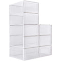 8 Pack White Foldable Shoe Box Clear Stackable Storage Bins